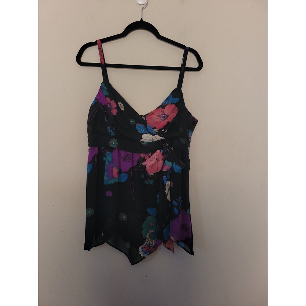 Y2K Bandolino Black Floral Babydoll  Asymmetrical Top Sz 12 Dark Fairy